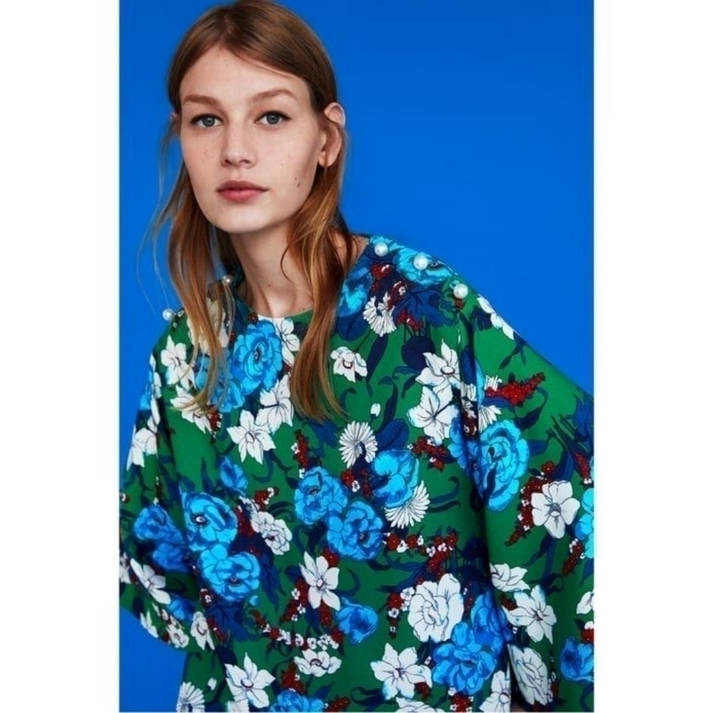 Zara Floral Kimono Sleeve Blouse XS - Picture 9 of 9